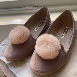 Pink Flats with Pom Poms